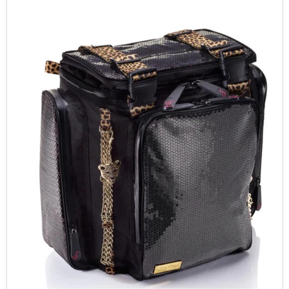 Sterling Handbags - Wild Cat black sequin backpack XL for travel made for skiers